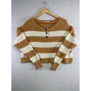 American Eagle Oversize Crop Sweater - Orange & White Striped, XS